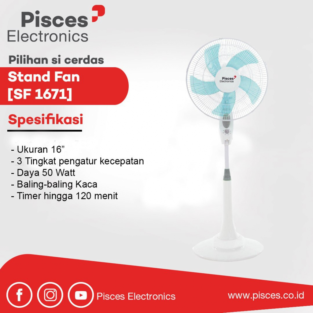 Pisces kipas angin 3 in 1 Berdiri meja dinding Timer 16 inch 1671