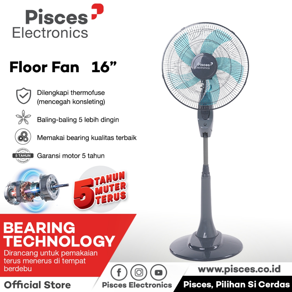 Kipas Angin Berdiri / Stand Fan 16″ 1680 PRO dengan Teknologi Bearing & Thermofuse