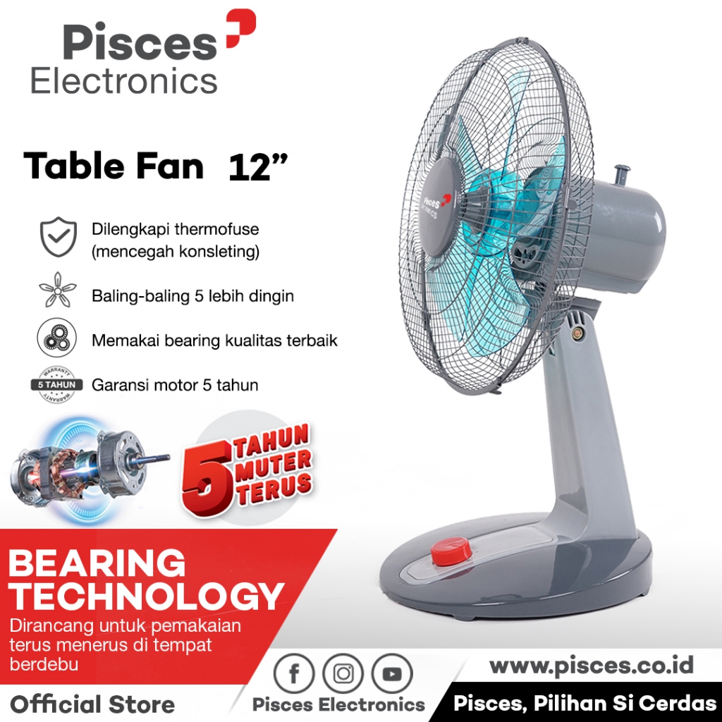 Kipas Angin Duduk / Desk Fan 12″ 1290 PRO dengan Teknologi Bearing & Thermofuse