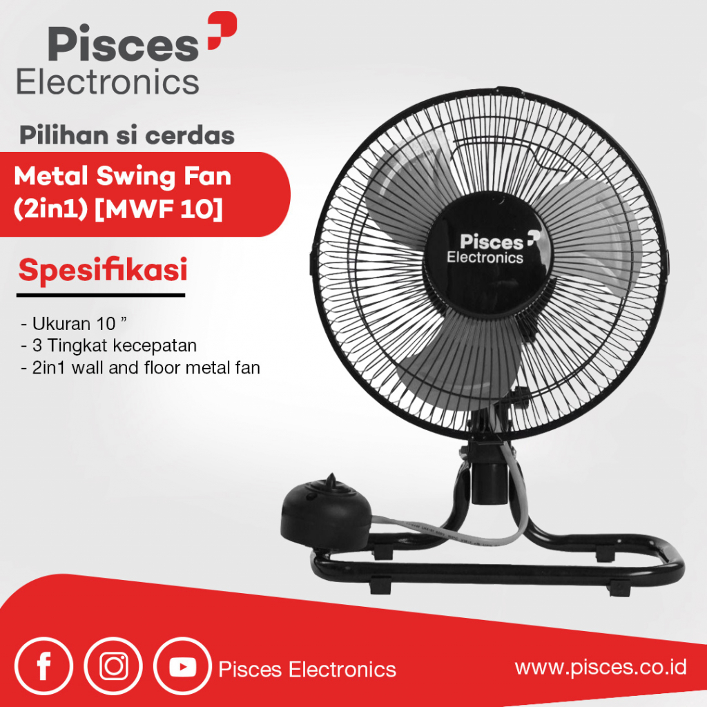 Pisces Kipas Angin Besi 2in1 Metal Floor & Wall Fan 10Inch dengan Bearing MWF10